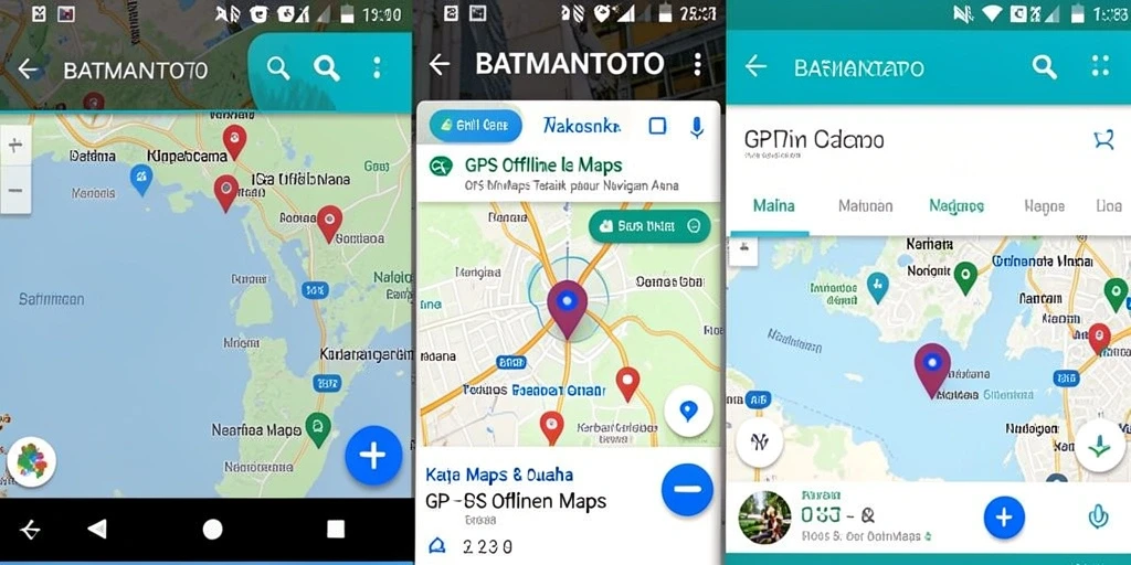Tampilan antarmuka pengguna aplikasi GPS Offline Maps BATMANTOTO.
