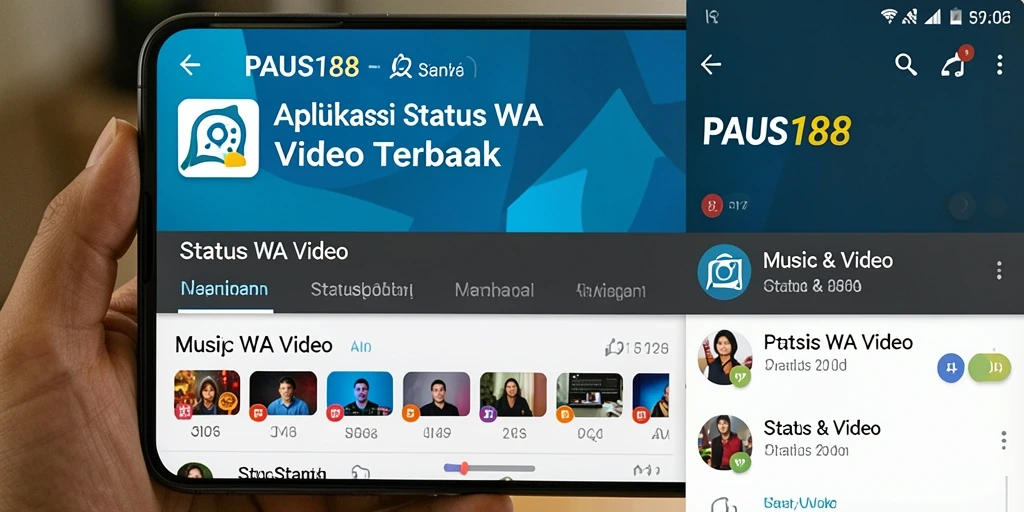 Antarmuka aplikasi PAUS188 menampilkan berbagai pilihan video musik untuk status WA.