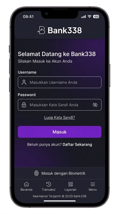 Tampilan halaman login bank338